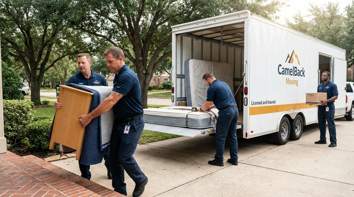 Crew loading residential truck for cross-state move from Atlantic Beach, NY