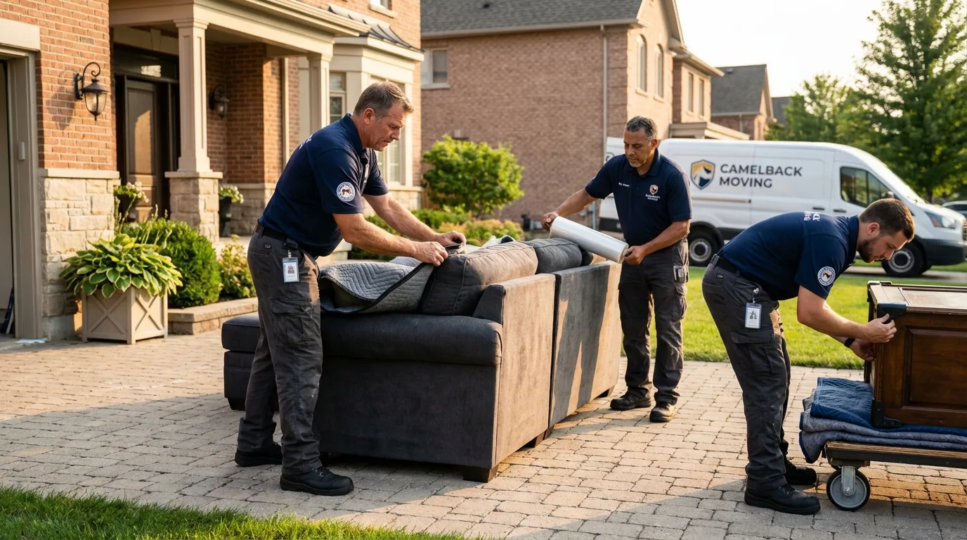 Large estate moving crew wrapping furniture in Atlantic Beach, NY