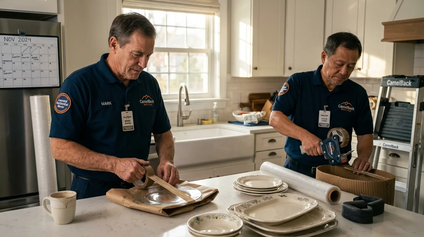 Professional crew packing kitchen dishware in Atlantic Beach, NY